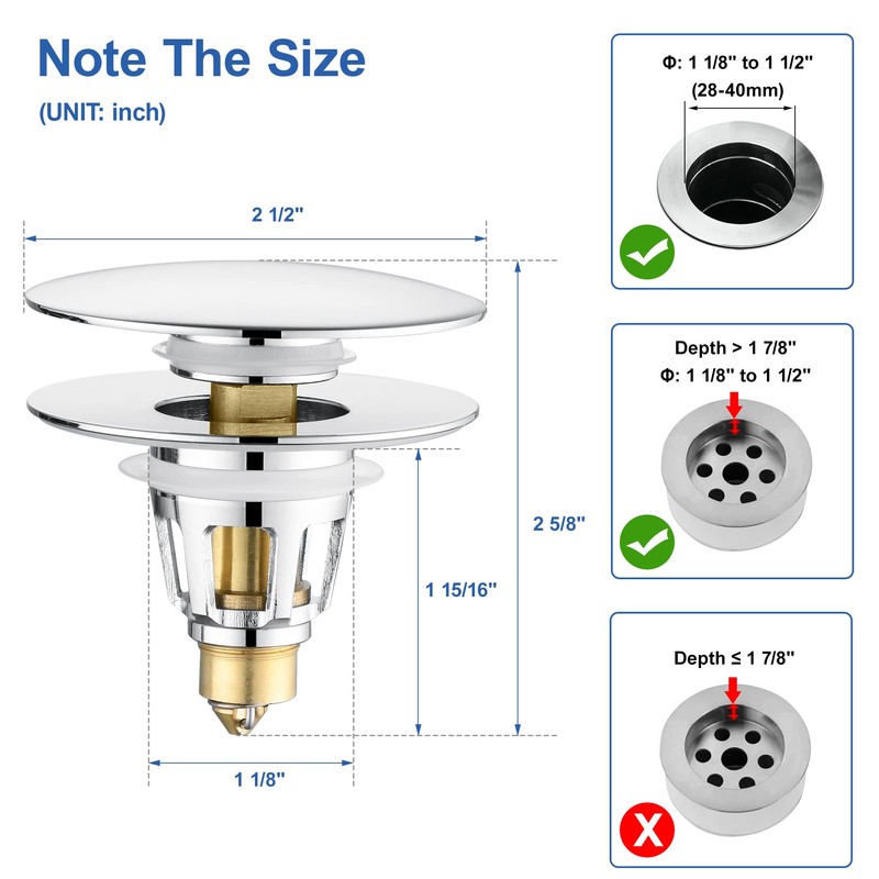 Universal 2-in-1 Bathroom Sink Stopper - Chrome Pop Up Sink