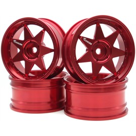 TxxRcss 1/10 RC Drift Tires and Aluminum Wheels Rims Rally Racing Tyres 12mm Hex for 1:10 Scale On Road Touring Street Car Tamiya Traxxas HPI KYOSHO XV02 XV01 TT01 TT02 PTG2 A959 4pcs (Red) PP2501