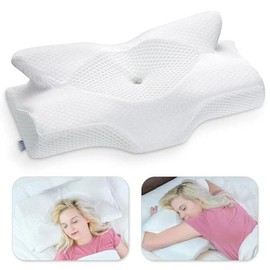 Memory Foam Neck Pillow, Summer Soft  Comfortable Contour Pillow for Side, Back, and  Stomach Sleepers, Breathable and Odorless, Slow-rebounding, Ideal for Home and Travel - Color: White