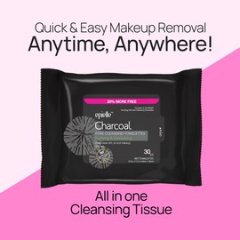 Epielle Charcoal Makeup Remover Wipes, Purifying & Detoxifying, Pore Cleaning Facial Cleanser Towelettes, Remove Dirt, Oil, Waterproof Mascara, Stocking Stuffers, 30 Count (Pack of 2)
