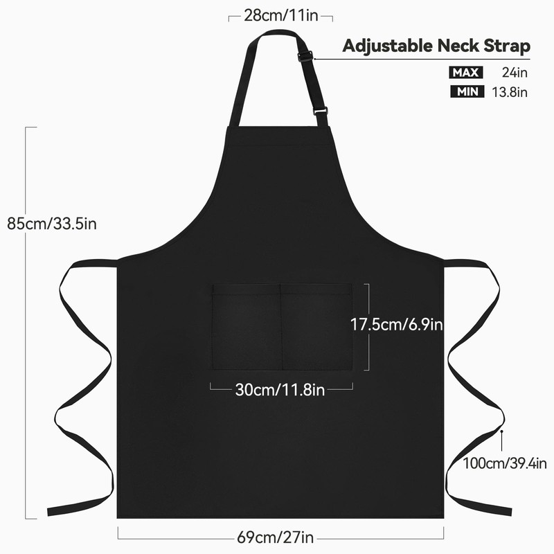 NLUS Extra Large Aprons for Men, Adjustable Black Chef Apron