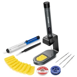 JINDUN Cordless Soldering Iron Kit, 12S Fast Heat Soldering Iron, Variable Temp 392℉-842℉（200℃- 450℃), 3 Protections & Memory Function, Includes 3 Tips for Electronics/Jewelry Precision Repair