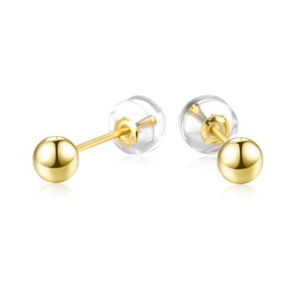 18K Yellow Gold Ball stud Earrings for Women Teens, Gold Post Earrings (Diameter: 4 mm)