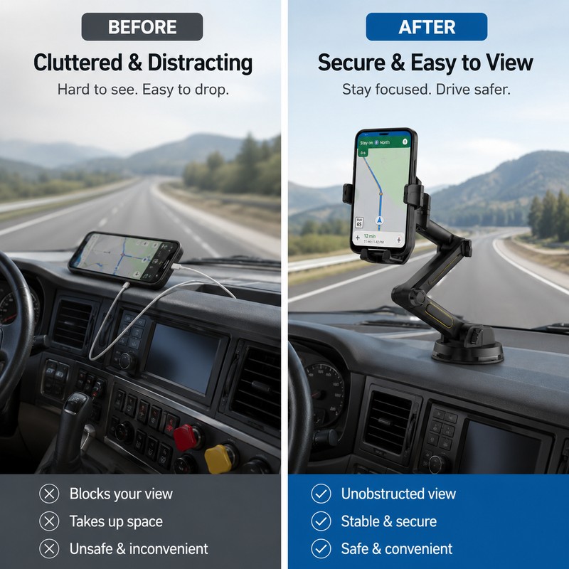 Long Arm Truck Phone Holder for Dashboard and Windshield –