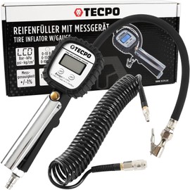 TECPO Digital Tyre Inflator 0-10 Bar Tyre Inflator Gun with Spiral Hose Air Hose