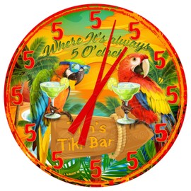 Decorative Concepts Tiki Bar Always 5 O'clock 24" Diameter Aluminum Metal Round Wall Clock