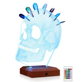 CoolGift Mart Light Up Guitar Pick Holder, Acrylic Wooden Skull Pick Holder with 16 Color Lights for Picks Storage and Display, Gift for Guitar Players Guitarists