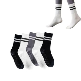 Yoga Pilates Socks Women Pilates Grip Socks Women(5 Pairs) Non Skid Gripper Crew Socks for Yoga Hospital Pilates Barre Home