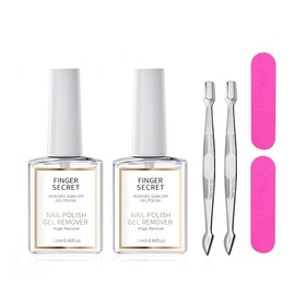 Finger Secret Nail Polish Gel Remover Kit, 18ml, with Cuticle Pusher and Buffer, 0.60fl.oz (1SET, 2PCS 18ML REMOVER)