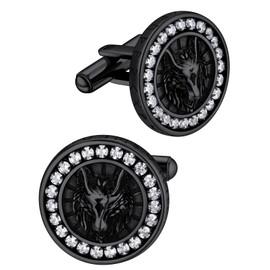 Men's Cufflinks and Tuxedo Studs Set, Black Wolf Cuff Links Suitable for Suit White Shirts, Vintage Punk Accessories for Wedding Holiday