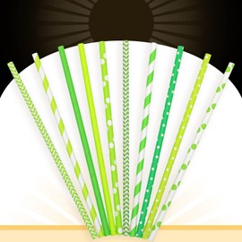 Gcardist Green Paper Straws for Drinking Green Disposable Straws 100pcs Disposable Straws Bulk（10 Pattern）