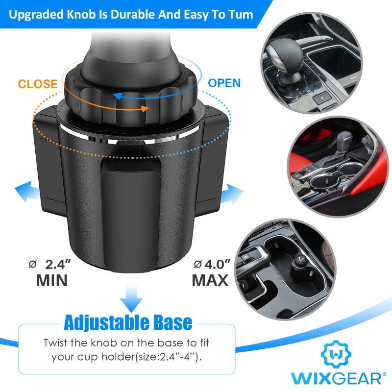WixGear Extendable Arm Universal Cup Holder Adjustable Base Automobile Cup