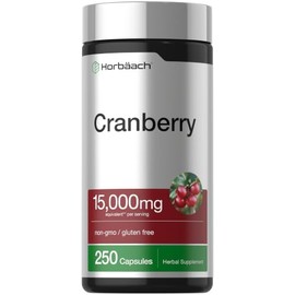 Horbäach Pastillas de arándano + vitamina C | 15.000 mg | 250 cápsulas | Suplemento sin OMG ni gluten a base de extracto concentrado