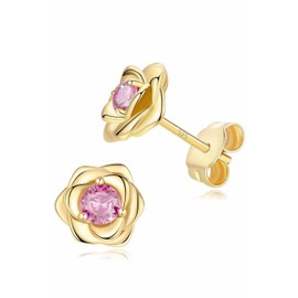 14K Gold Plated 925 Sterling Silver Post Rose Flower Stud Earrings for Women Birthstone Cubic Zirconia Studs Earrings Hypoallergenic & Nickel Free Jewelry Yellow Gold Plated Pink