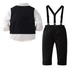 amokk Baby Boy Formal Wear Suits for 1st Birthday Bow Tie and Suspenders Christening Outfit Clothing Set for Party (Black, 3-4 T)