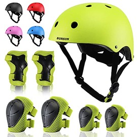BURSUN Kids Bike Helmet with Protective Gear Set Ventilation & Adjustable Toddler Helmet for Ages 8-14 Kids Boys Girls Multi-Sport Helmet for Bicycle Skate Scooter, 5 Colors