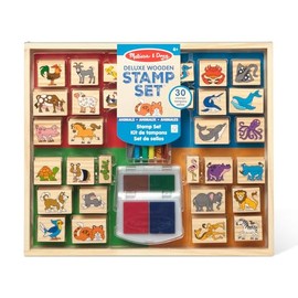 Melissa & Doug Juego deluxe de sellos de madera, sellos de animales, almohadillas de tinta de colores lavables, desarrolla la coordinación mano ojo, 38 piezas, 31.115 cm alto x 36.83 cm ancho x 3.81 cm largo