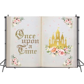 INRUI Once Upon a Time Photography Background Fairy Tale Books Castle Pink Floral Ancient Castle Wedding Happy Anniversary Birthday Party Decorations Backdrop (8x6FT)