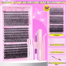 wiwoseo Individual Eyelashes Kit 30+40+50D Lash Clusters Kit 360pcs Wispy Lash Clusters Eyelash Extensions Individual Lashes Kit with Clear Bond and Seal Lash Glue for Beginners DIY at Home(8-18MM)