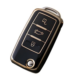 Misuyue VW Key Cover, VW Car Key Case for VW Polo Golf 3/4/5/6 Skoda Passat Seat, 3 Buttons VW Polo Remote Control Key Cover, Skoda Key Cover Made of TPU (Black)