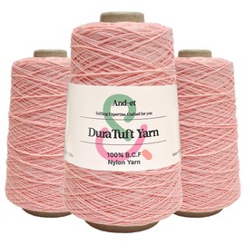 And-et DuraTuft Yarn 45 Vibrant Colors Tufting Nylon Yarn Pack - Ideal for Crochet, Craft Projects - 100% B.C.F. - 3 Cones x 1.66lbs - 180yards - Perfect for Rug Weaving and Knitting (22 Blush Pink)