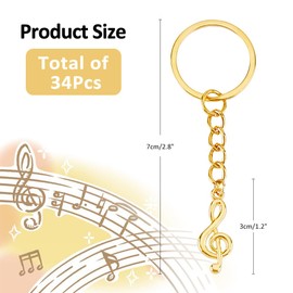 SUPERFINDINGS 34Pcs Alloy Musical Note Keychains Metal Key Chain with Iron Findings Golden Small Music Charm Keyring for Music Teacher Student Graduation Gifts, Golden, 7cm