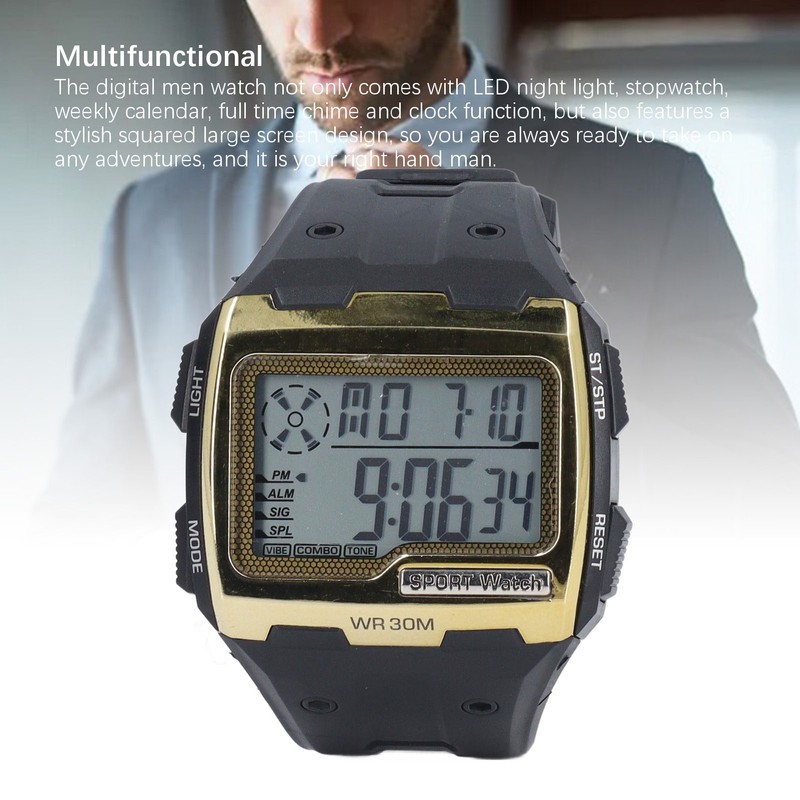 Digital Sport Watch Large Display LED Alarm Clock Shockproof 12/24