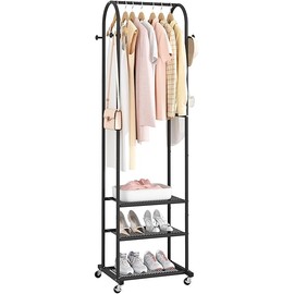 Heavy Duty Clothing Rack With Wheels,Modern Garment Rack With 3 Metal Shelves, 71.8Inches Display Rack For Hanging Clothes, Hanging Rod For Small Space,Black