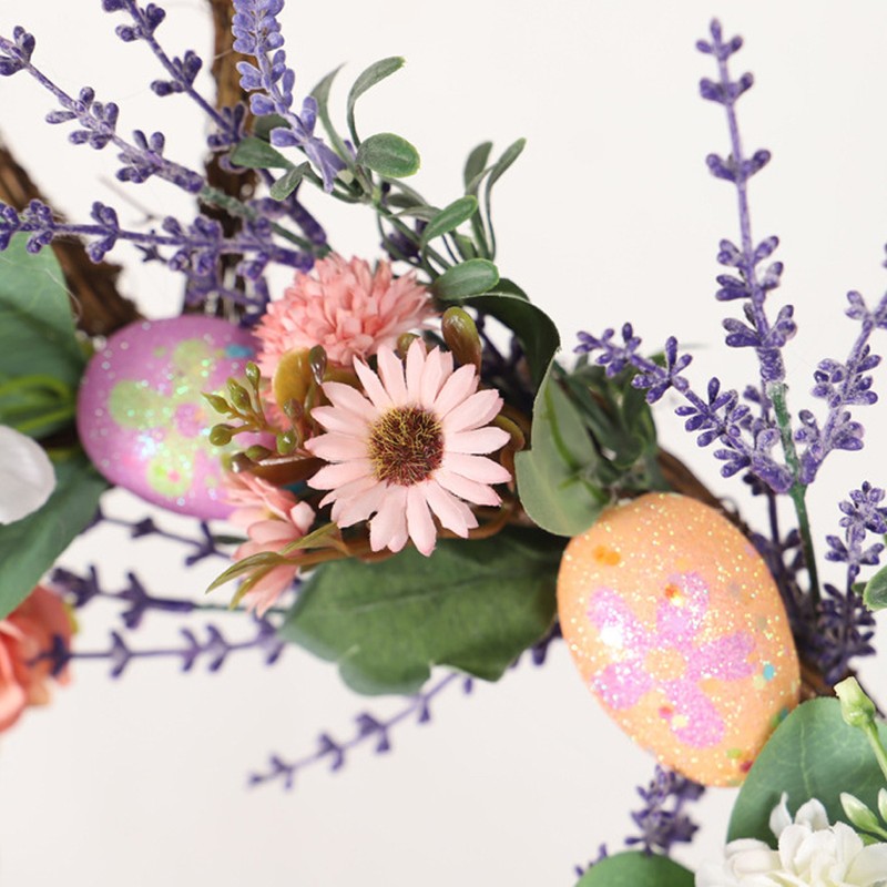 Bunny Egg Easter Wreath Simulation Lavender Wreath Decoration for Door