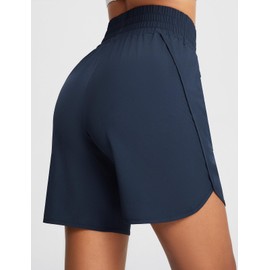 BALEAF - Pantalones cortos deportivos para mujer, de 7 pulgadas, de largo, para correr, entrenamiento, senderismo, cintura alta, secado rápido, bolsillos con cierre, UPF50+, marino, X-Small