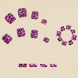 Pink Leopard Press on Toenails Short Square - Summer Cute Fake Toe Nail Press ons Glossy Fake Toenails Full Cover Acrylic Toe Nails with Nail File Stick Jelly Press on Toe Nails Kit for Women 24 Pcs