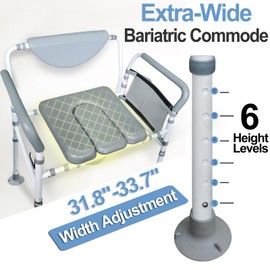 Aliseniors Heavy Duty Bedside Commode, 500lbs Extra-Wide Bariatric Commode Chair for Adults & Seniors, Portable Toilet Seat with Arms, Adjustable Potty Chair Bucket with Lid, Tool-Free Assembly