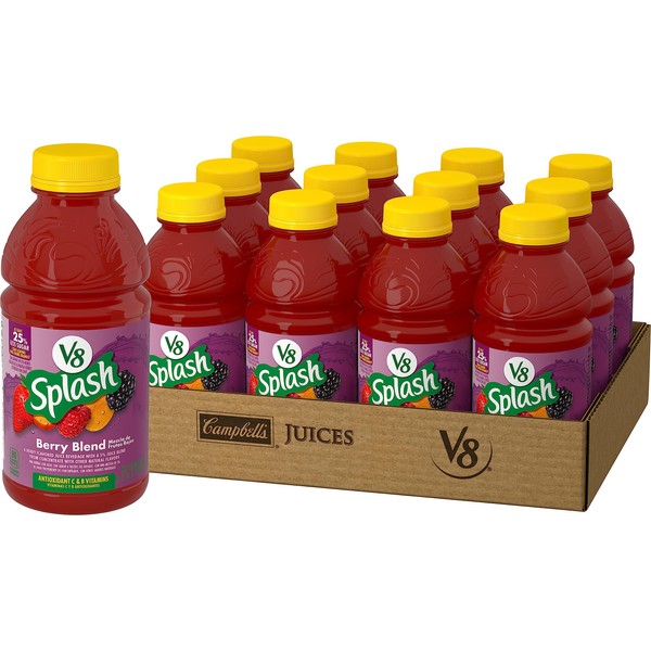 V8 Splash Berry Blend Flavored Juice Beverage, 16 fl oz Bottle (Case of 12)