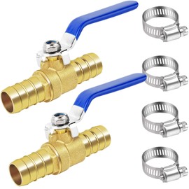 Brass Hose Barb Ball Valve Kit-2pcs 3/4'' Heater Hose Shut Off Valve with Stainless Steel Clamps-High Temperature Resistance Shut off PEX Ball Valve for Water, Oil, Gas, Fuel line Fittings