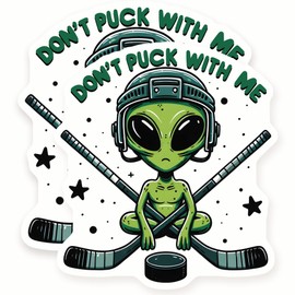 Funny Hockey Magnets - Alien - Pucks - 2 Pack - 5" Wide Design - Sticks to Fridges, Lockers, Toolboxes & More - Made in USA - AQM0434