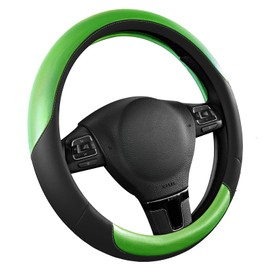 Road Comforts Steering Wheel Cover – Breathable Leather Steering Wheel Cover, Anti-Slip Grip, Universal Fit 14.5” to 15”, Heat & Cold Resistant for Cars, SUVs, and Trucks – Black & Shining Green