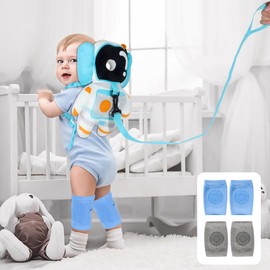 Baby Backpack Walker Protection, Toddler Head Protector Backpack Adjustable 270° Three-Sided Protection Breathable Design with Knee Pads & Safety Rope, 6-12 Month Baby(Astronaut)