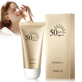 Sun Cream Face Spf 50, Sunscreen Face 50, for 48 Hours Moisture, Waterproof Sun Cream, Against UVA/UVB Rays, Suitable for Women, Summer, Swimming, Camping, Shopping, 50 g (Gold)
