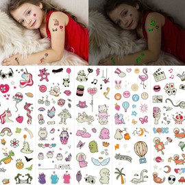 VIWIEU 10 Pcs Glowing Cute Cartoon Animals Kids Boys Girls Small Bright Temporary Body Stickers Glow in the Dark Kids Birthday Party Gift - Moon Stars Sun Butterflies Unicorn Flowers Cat Dinosaur