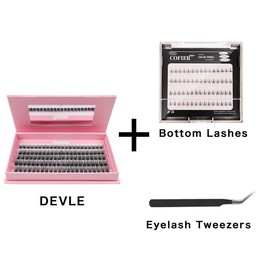 Cofier DIY Lash Kit Press on Lash No Glue Lash Self-Adhesive Eyelash Kit Individual Lashes Beginner Friendly Eyelashes with Tweezers(80/90/120 Pcs) - Specification: Fluffy+Bottom Lashes