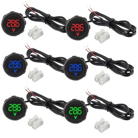 JAMHER 6 Pieces Waterproof DC 4V-100V Voltmeter Gauge, Car Voltage Gauge LED Digital Display for Cars Vehicles Motorcycles Boats Truck RV (Red & Blue & Green)