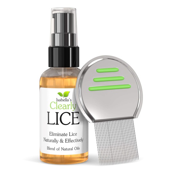 Isabella's Clearly LICE, Blend of Natural and Essential Oils | Non Toxic Scalp Oil for Lice and Nits with Metal Nit Comb (Included) | Neem, Rosemary, Cedarwood | for Adults and Kids | Made in USA