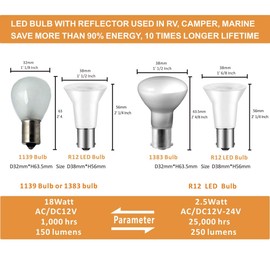 1156 1141 1383 1139 12V 24V LED reflector light bulb for reading desk lamp in RV Camper Marine boat, elevator light BA15S single bayonet contact 2.5W 250lm replacement 25W Daylight 5000K Pack of 2