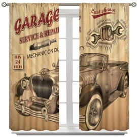 Yearn Jear Vintage Car Window Curtains Retro Garage Station Commercial Element Route 66 Printed Window Drapes for Bedroom Living Room Cafe Decor W42xL45in Decor