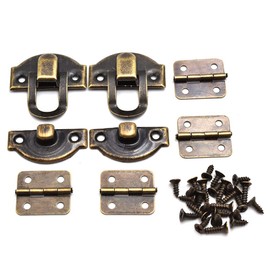 2 Sets Mini Bronze Antique Hasp Latch Buckle and Rectangle Hinge with Matching Screws Kit for Repair and Decorative Jewelry Box