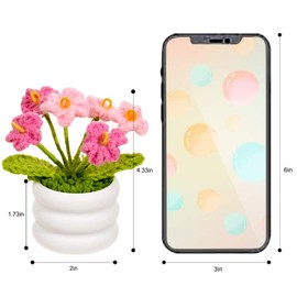 Hlenbin Knitted Flowers Crochet Flower Pot for Desk Car Dashboard Decorations Mother's Day, Valentine's Day, Annniverasry, Birthday Gift for Mom, Girlfriends, Co-Workers (Forget Me Not, Pink)