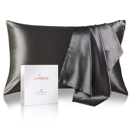 LOOMBERRY 100% Natural 22 Momme Pure Mulberry Silk Pillowcase for Hair and Skin Both Sides 22 Momme Highest Grade 6A with Hidden Zipper (Charcoal, Standard (50x66CM))