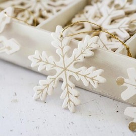 Wooden Snowflakes for Christmas Tree Decoration Pack of 12 Cream and Gold