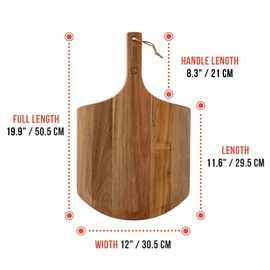 Chef Pomodoro 12-inch Acacia Pizza Peel, Wooden Pizza Peel 12 Inch, Homemade Wood Pizza Peel, Pizza Peel with Handle, Pizza Oven Accessories, Spatula Gourmet