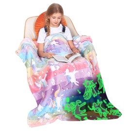 Catalonia Classy Cuddly Blanket Children Glow in the Dark Unicorn, Soft Fluffy Fleece Plush Children's Blanket for Sofa Bed, Cuddly Warm Gift Blanket for Girls, 150 x 130 cm, Unicorn